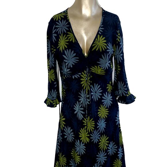 The Limited Vintage 100% Silk Floral print Dress Y2K midi 3/4 sleeve size 10 - Picture 2 of 8
